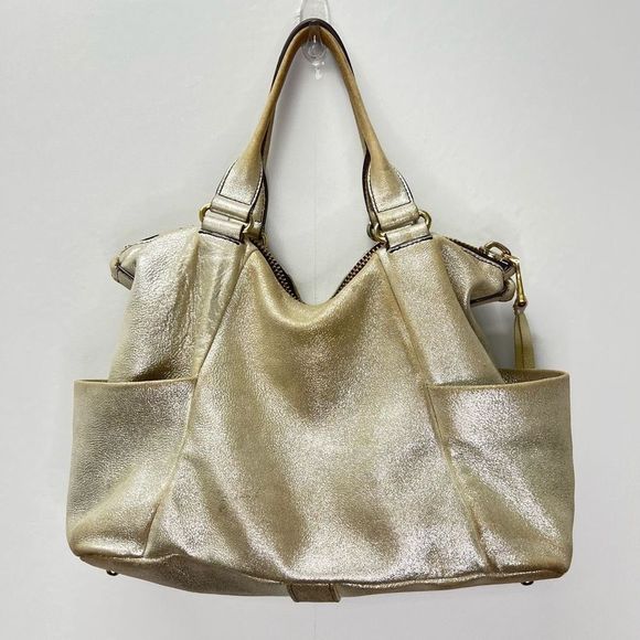 Aimee Kestenberg Tamitha Satchel Champagne Shimmer Gold Leather Hand Bag Large - Picture 5 of 15